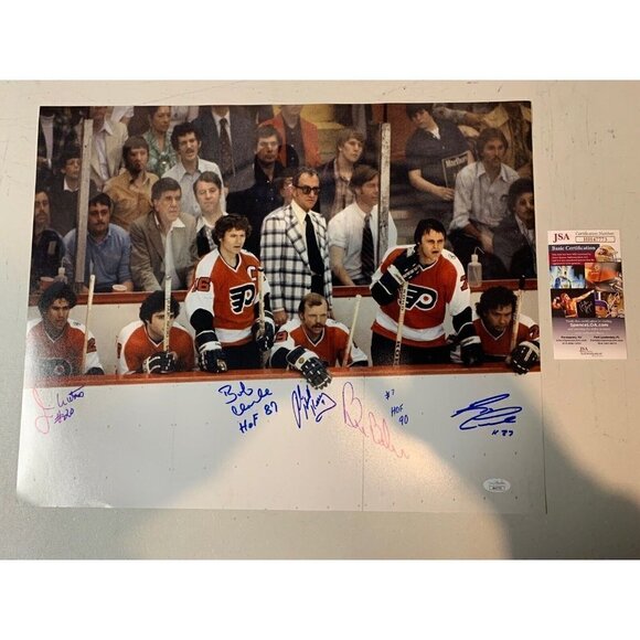 Bobby Clarke Barber Leach Kelly Watson Autograph Flyers 16x20 Photo JSA - Picture 1 of 5